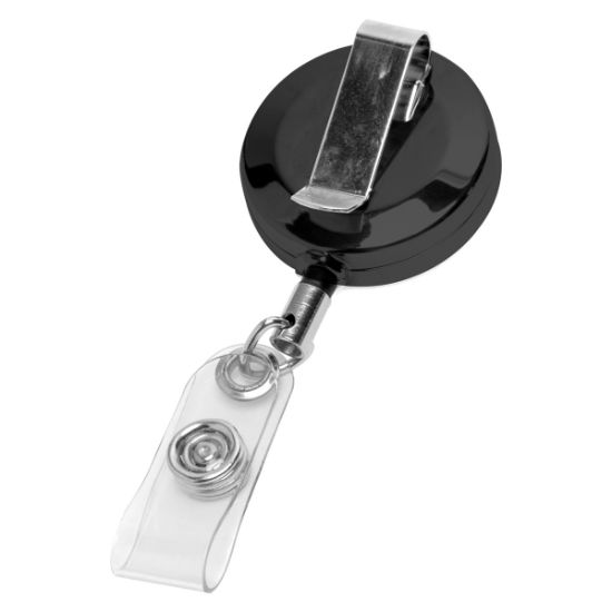 Picture of \"Dublin Gunmetal Lz\" 30” Cord Gunmetal Colored Solid Metal Retractable Badge Reel And Badge Holder With Laser Imprint