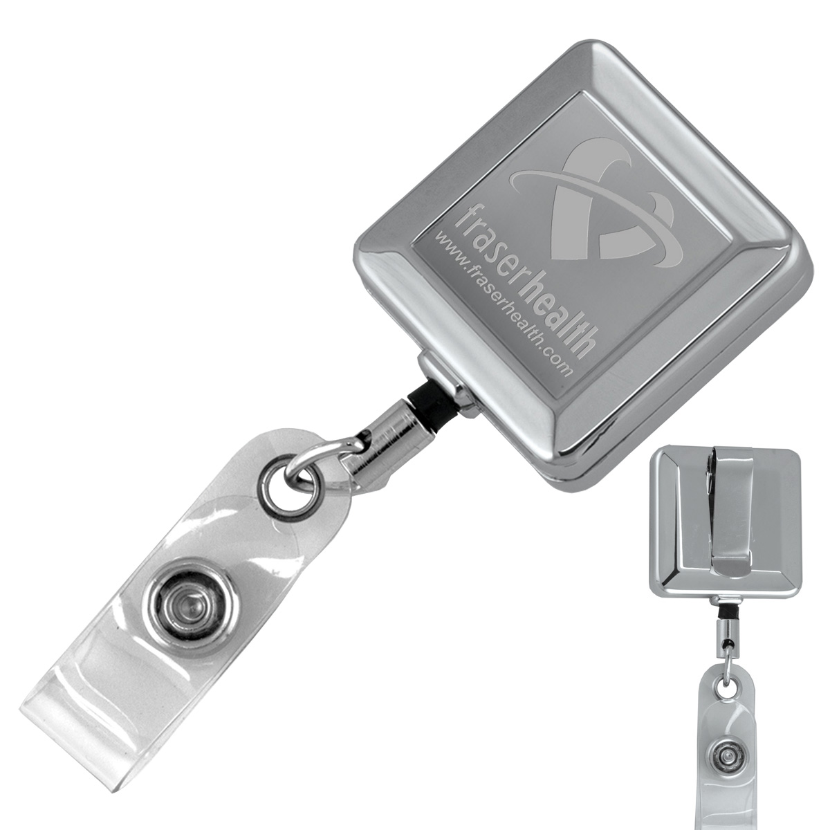 Customized Products. \"Hamilton Lz\" 32” Cord Square Chrome Solid Metal Retractable Badge Reel