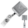 Picture of \"Hamilton Lz\" 32” Cord Square Chrome Solid Metal Retractable Badge Reel And Badge Holder With Laser Imprint