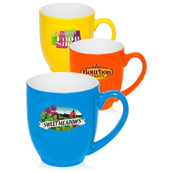 16 oz. Flourescent Bistro Personalized Promotional Mugs