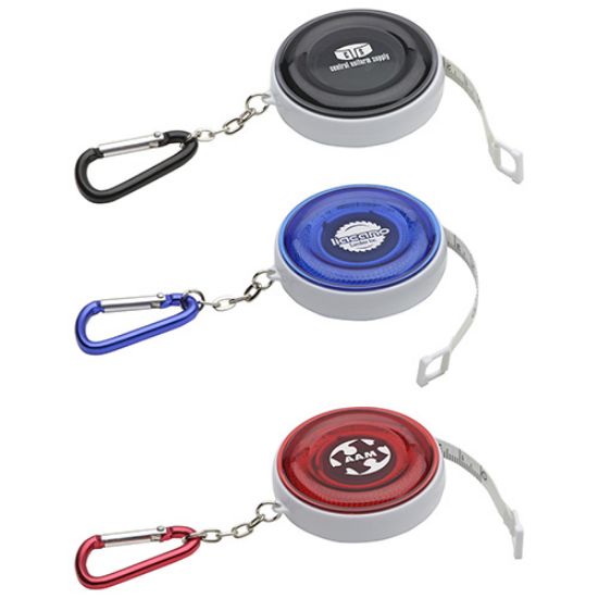 Round Retractable Promotional 5' Tape Measure with Carabiner Keychain
