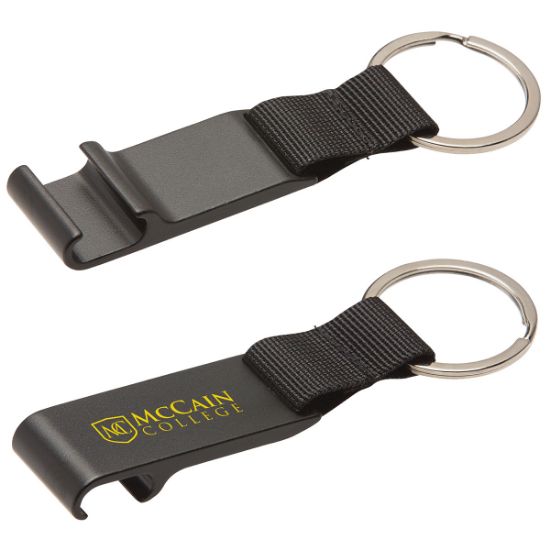 Promotional Aluminum Bottle Opener with Key Ring - Black