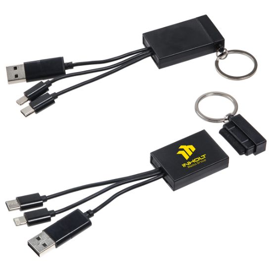 Promotional Triplet 3-in-1 Charging Cable with Screen Cleaner - Black