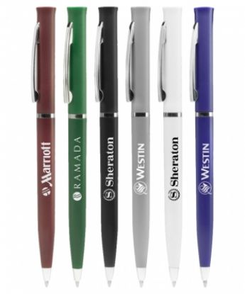 Promotional Hotel Desk Twister Pen - Silver Trim