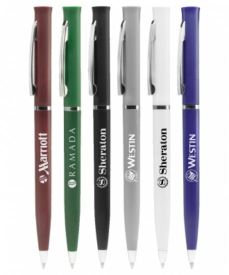 Promotional Hotel Desk Twister Pen - Silver Trim