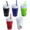 Promotional and Custom Bistro 14 oz Coffee Cup with Silicone Sleeve + Straw