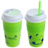 Promotional and Custom Bistro 14 oz Coffee Cup with Silicone Sleeve + Straw - Green