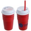 Promotional and Custom Bistro 14 oz Coffee Cup with Silicone Sleeve + Straw - Red