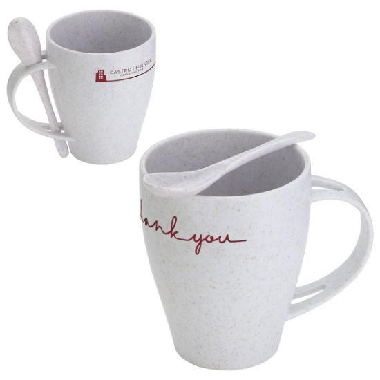 Promotional and Custom Sip 'N Stir 12 oz Bamboo Polypropylene Mug with Spoon