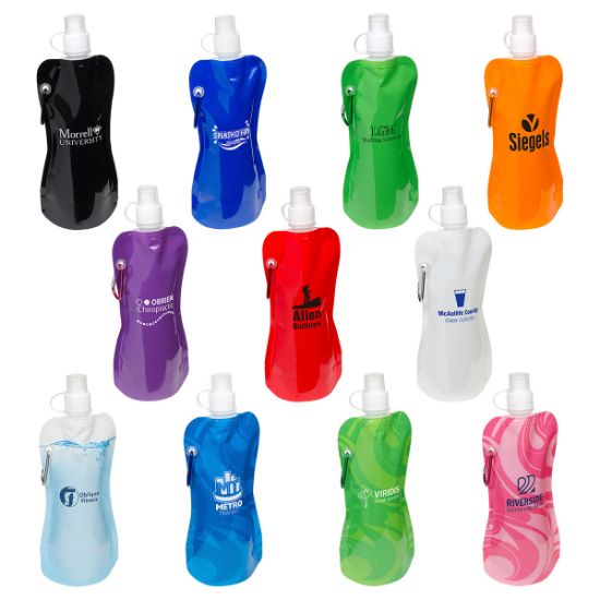 Promotional and Custom Flex 16 oz Foldable Water Bottle with Carabiner