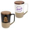 Promotional and Custom Bellaria 15 oz Ceramic Mug with Wood Lid