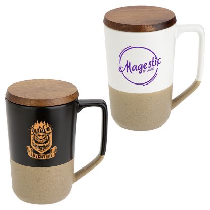 Promotional and Custom Bellaria 15 oz Ceramic Mug with Wood Lid