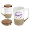 Promotional and Custom Bellaria 15 oz Ceramic Mug with Wood Lid - White