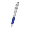 Satin Stylus Pen - Satin Silver Barrel with Blue Rubberized Grip