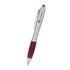 Satin Stylus Pen - Satin Silver Barrel with Burgundy Rubberized Grip