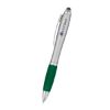 Satin Stylus Pen - Satin Silver Barrel with Green Rubberized Grip