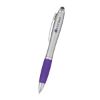 Satin Stylus Pen - Satin Silver Barrel with Purple Rubberized Grip