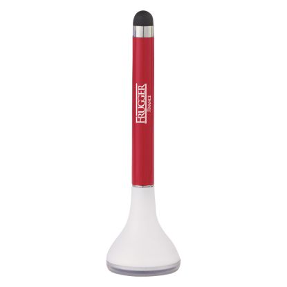 Stylus Pen Stand With Screen Cleaner - White with Red