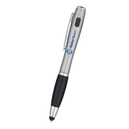 Trio Pen With LED Light And Stylus - Silver with Black