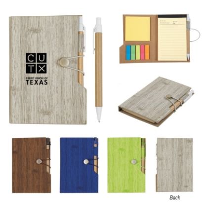 Woodgrain Look Notebook With Sticky Notes And Flags 