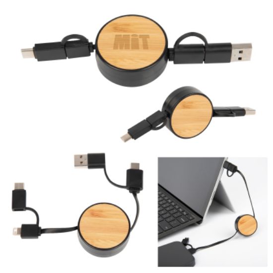 Bamboo Retractable 3-In-1 Charging Cable